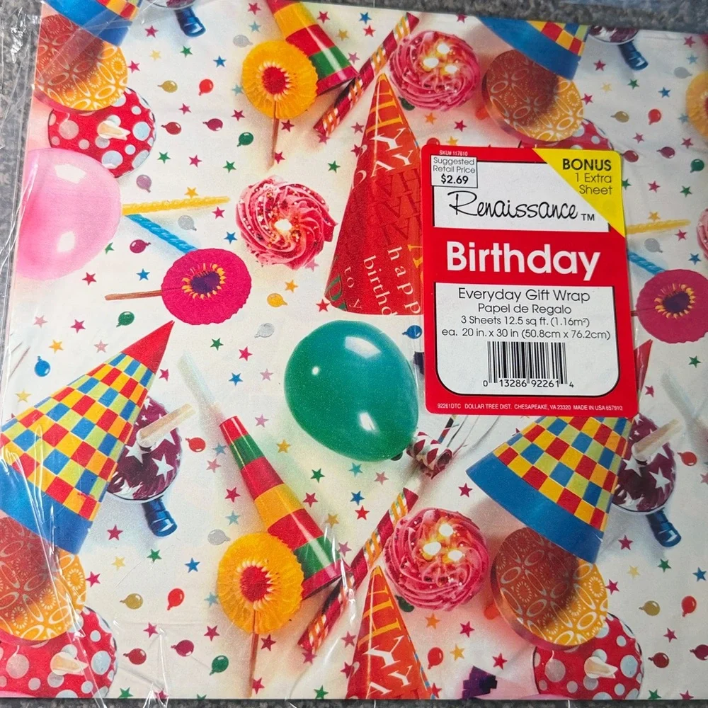 5/$25 VINTAGE Birthday Wrapping Paper Party Hats